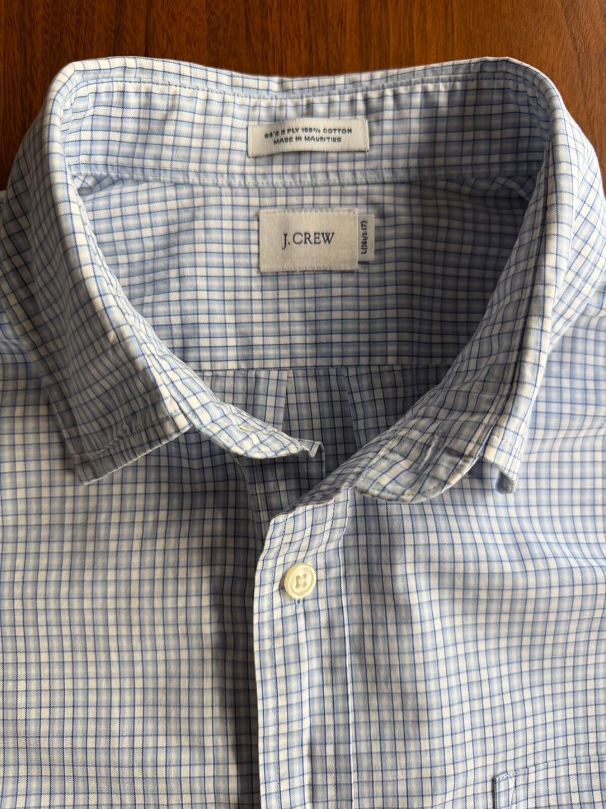 J.Crew Men's Slim Fit 1 2-Ply Cotton Blue Micro-Check Button Down Shirt - Size L