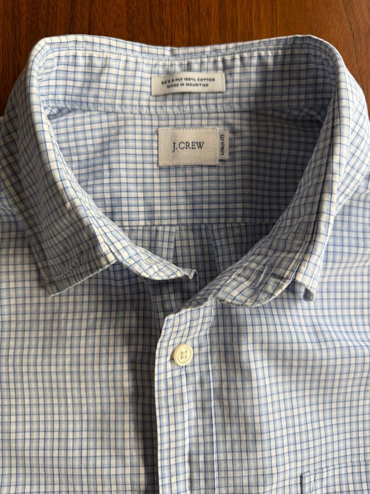 J.Crew Men's Slim Fit 1 2-Ply Cotton Blue Micro-Check Button Down Shirt - Size L