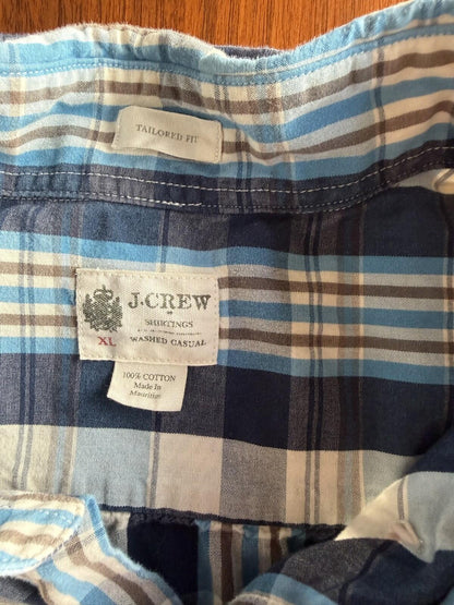 J.Crew Men's Blue Plaid Casual Tailored Long Sleeve Button Down - Size XL