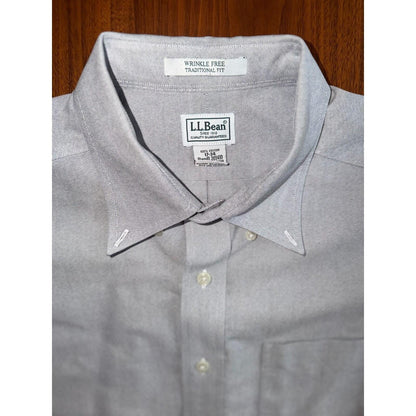 L.L. Bean Men's Wrinkle Free Trad Fit Gray Cotton Oxford - Size 17/34