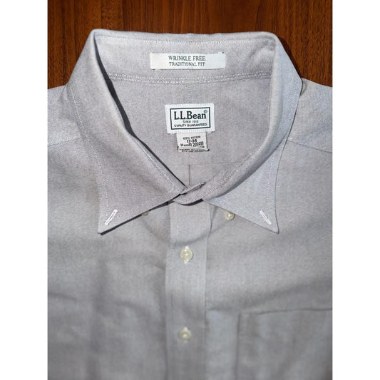 L.L. Bean Men's Wrinkle Free Trad Fit Gray Cotton Oxford - Size 17/34