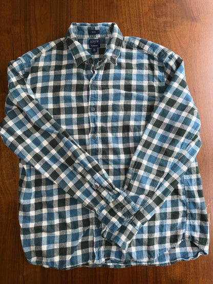 J.Crew Men's Flex Slim Flannel Button-Down Shirt Blue & Green Plaid - Size XL