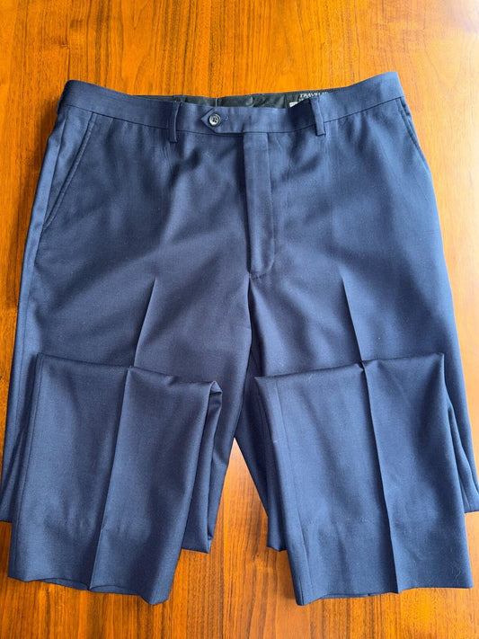 Jos. A. Bank Traveler Custom Made Men's Dress Trousers Navy Blue Pleated 36x31