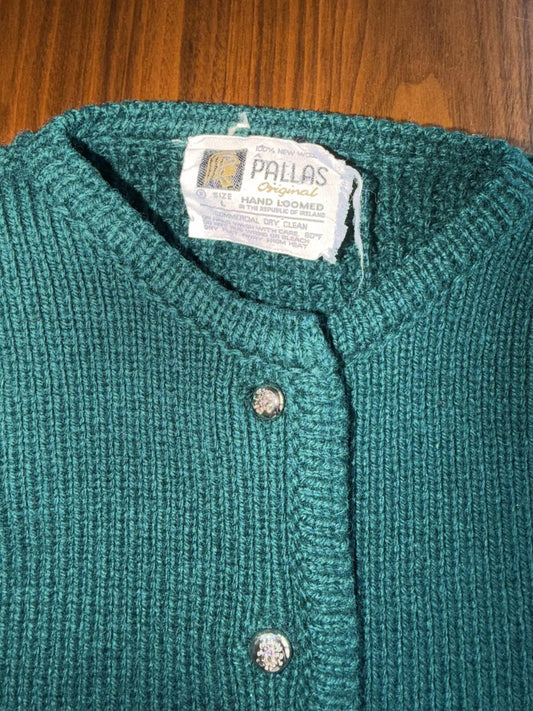 Vintage Pallas Women's Hand Loomed Green Wool Sweater - Size L