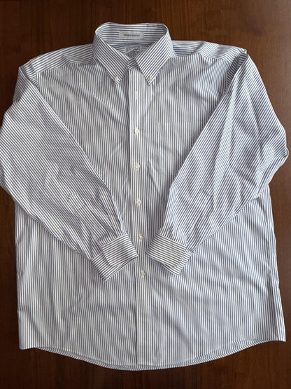 L.L.Bean Men's Wrinkle Resistant Blue Striped Button Down Shirt - Size 16.5-33
