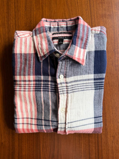 Banana Republic Men's Untucked Slim Fit Plaid Button-Down Shirt Size L