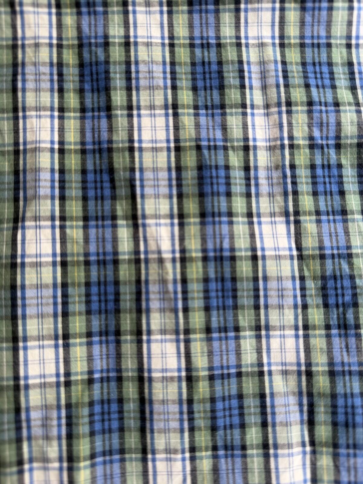 Lands' End Men's Blue & Green Plaid Short Sleeve Button Down Shirt - Size L