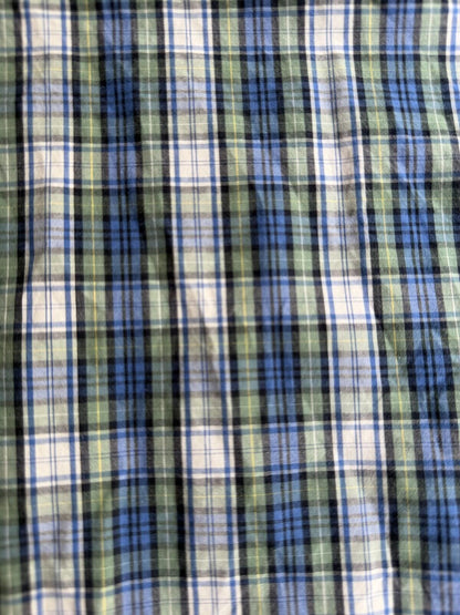 Lands' End Men's Blue & Green Plaid Short Sleeve Button Down Shirt - Size L