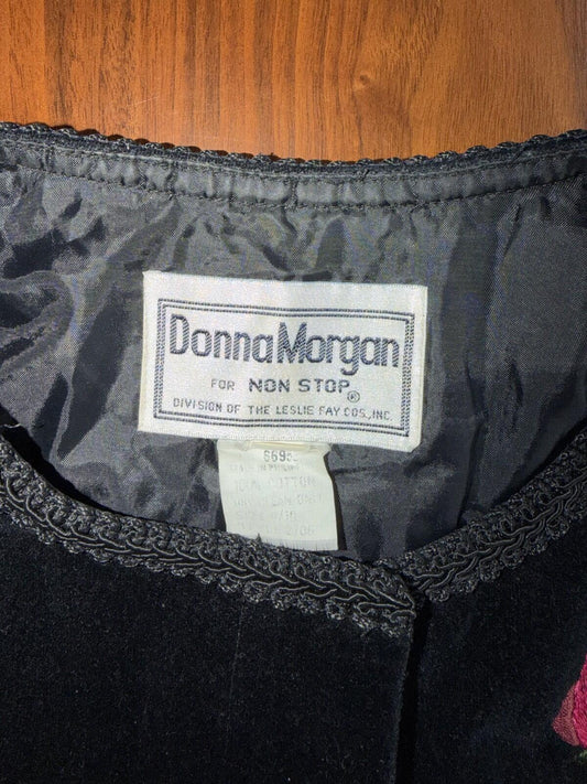 Vintage Donna Morgan Black Velvet Embroidered Rose Jacket - Size 9/10