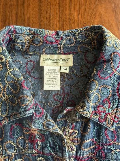 Coldwater Creek Women's Floral Embroidered Jean Jacket - Size PM