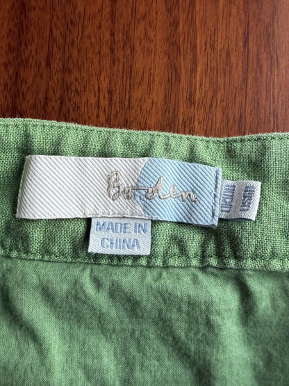 Boden Women's Green Linen A-Line Skirt w/Striped Hem - Size 10