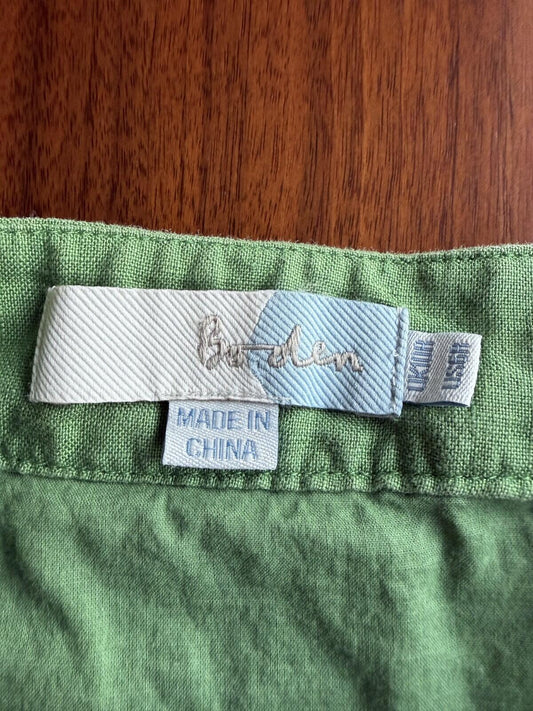 Boden Women's Green Linen A-Line Skirt w/Striped Hem - Size 10