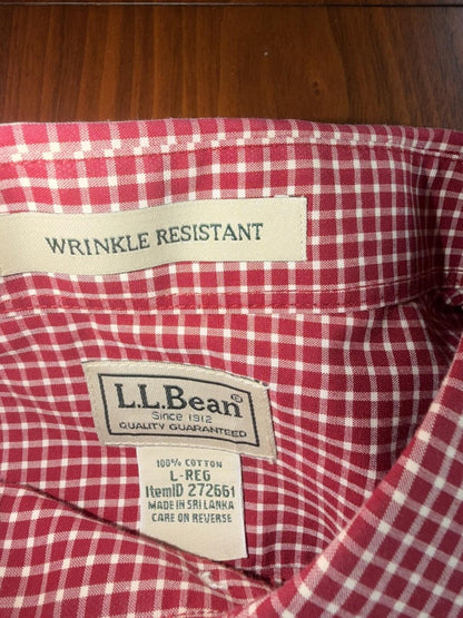 L.L.Bean Men's Red Check Wrinkle Resistant Cotton Button Down Shirt - Size L