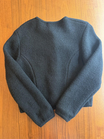 Vintage Carroll Reed Women's Black 100% Boiled Wool Cardigan Sweater - Size 8