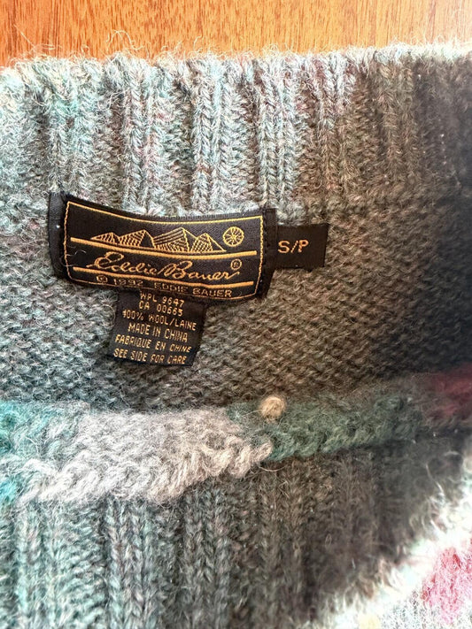 Vintage Eddie Bauer 100% Wool Patchwork Floral Sweater - Size S
