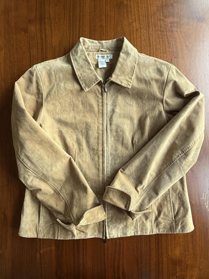 Coldwater Creek Women's Tan Suede Leather Zip Front Jacket - Size PXL