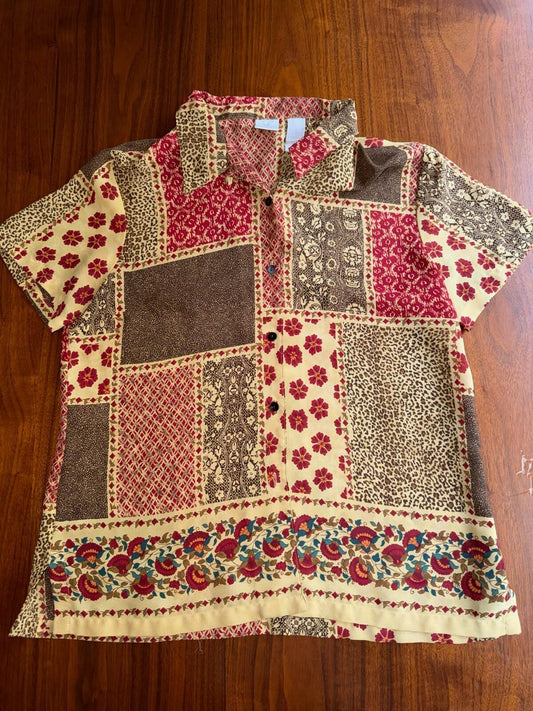 Vintage Emma James by Liz Claiborne Women's Patchwork SS Blouse - Size M