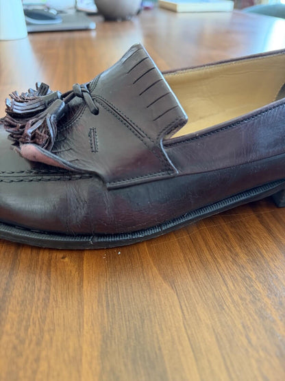 Johnston & Murphy Cellini Brown Leather Kiltie Tassel Loafers 10D Made in Italy