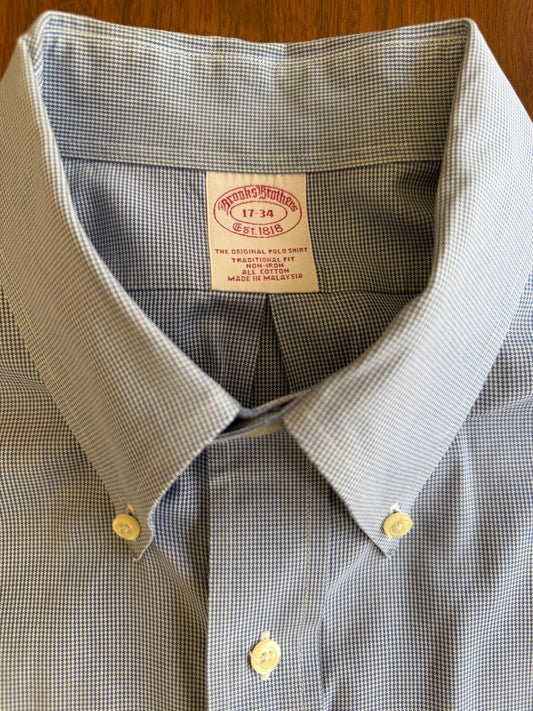 Brooks Brothers Men's Non-Iron Trad Fit Houndstooth Dress Shirt- Size 17-34