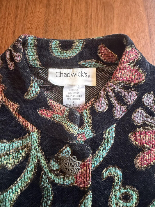 Vintage Chadwick's Women's Black Floral Tapestry Brocade Jacket - Size 8