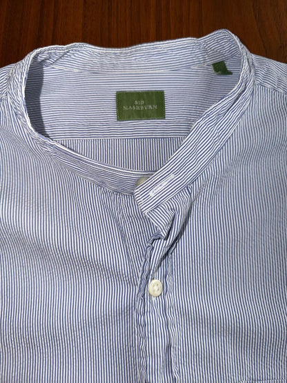 Sid Mashburn Men's Blue and White Seersucker Band Collar Sport Shirt Size L