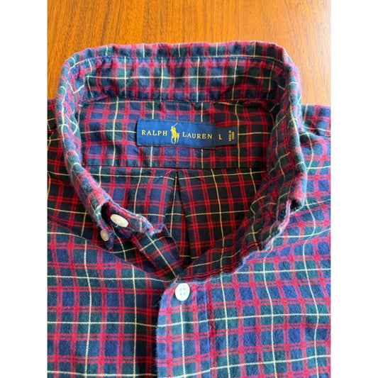 Polo Ralph Lauren Men's Red and Navy Tartan Plaid Button Down - Size Large