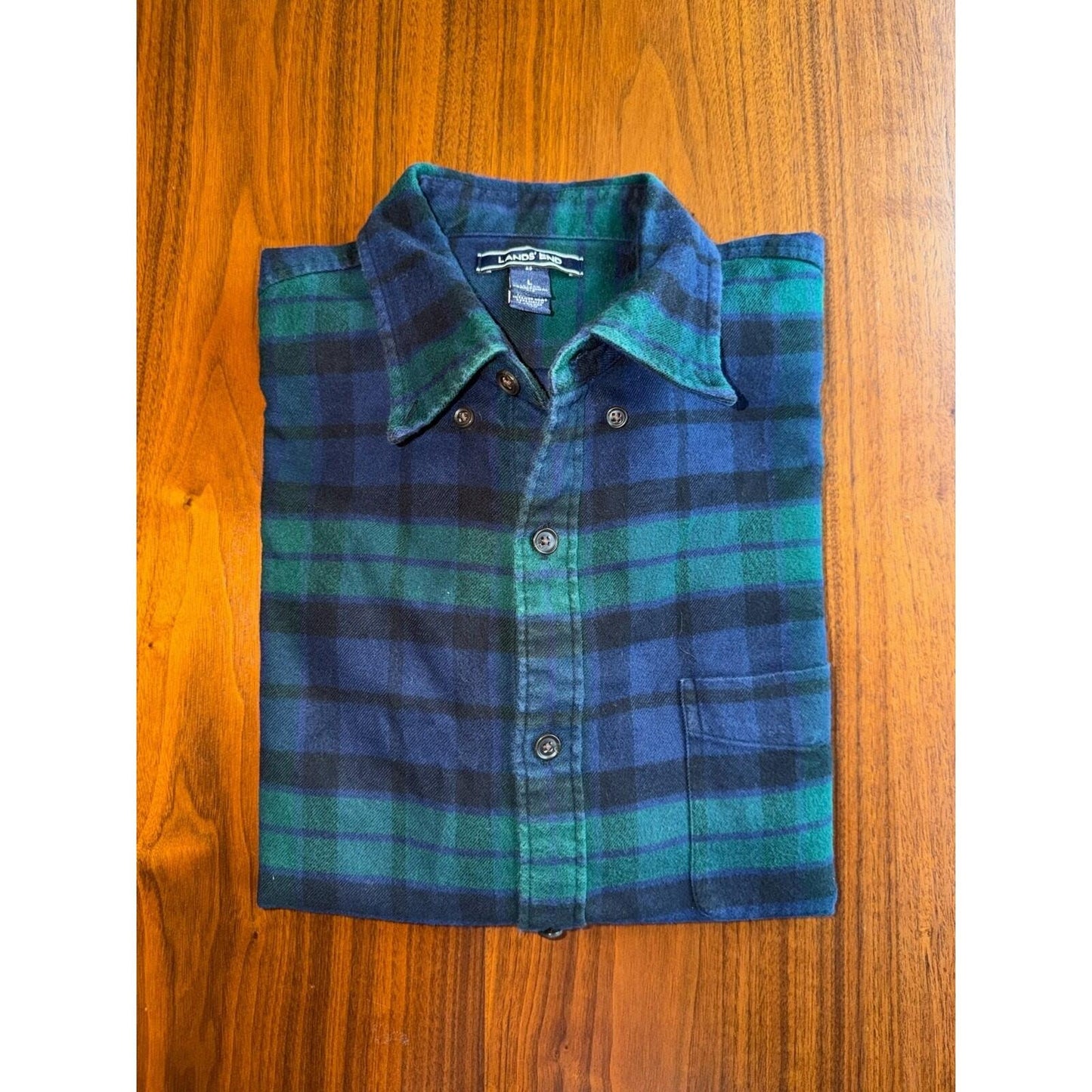 Lands' End Men's Long Sleeve Flannel Shirt Blackwatch Plaid - Size L