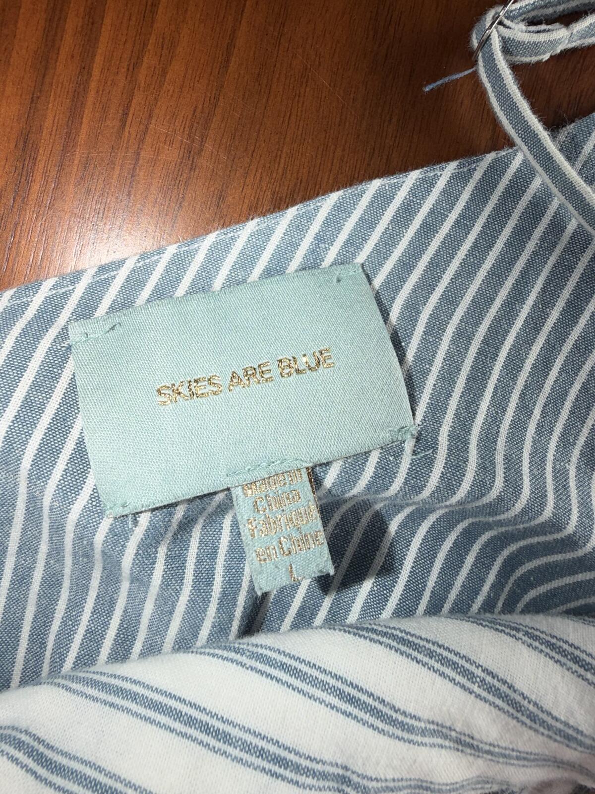 Skies Are Blue Women's Blue Striped Romper w/ Tie Waist Apron Front- Size L