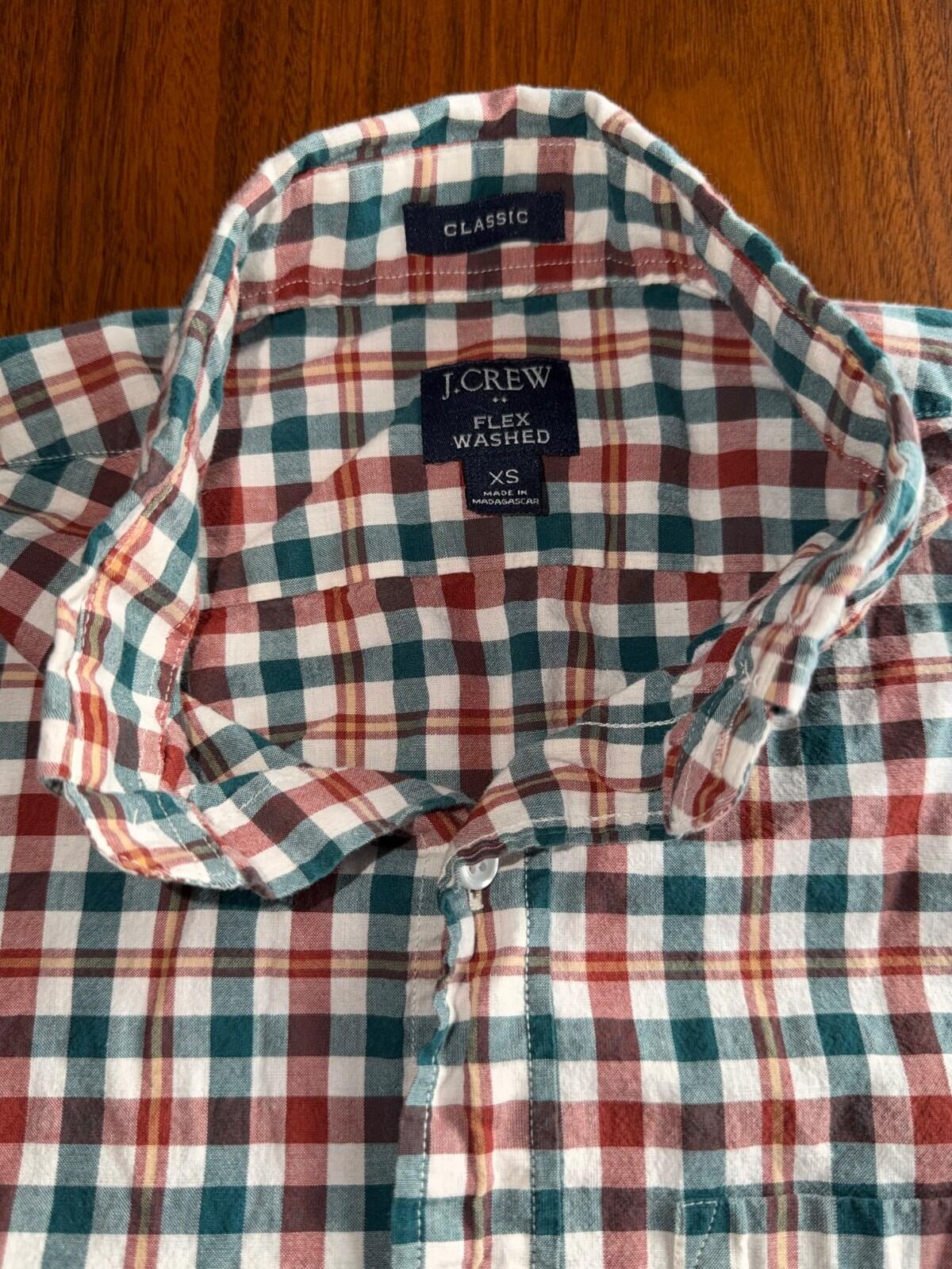J.Crew Men's Flex Washed Classic Fit Green & Red Plaid Button Down Shirt - XS