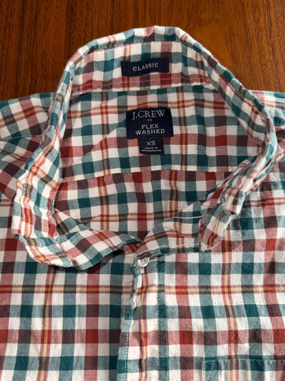 J.Crew Men's Flex Washed Classic Fit Green & Red Plaid Button Down Shirt - XS