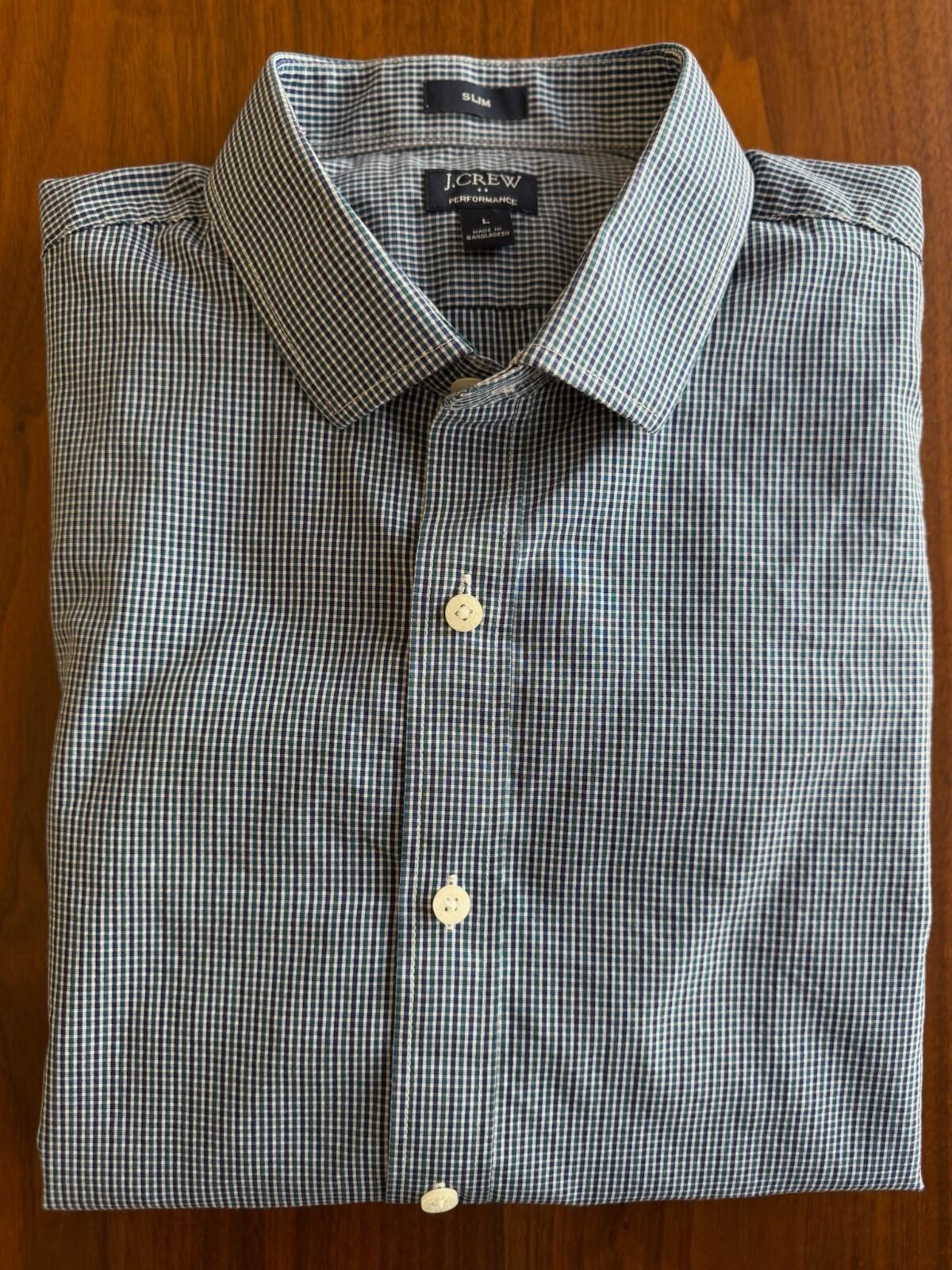 J.Crew Men's Slim Fit Blue Micro Gingham Long Sleeve Button Down Shirt - Size L