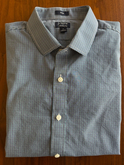 J.Crew Men's Slim Fit Blue Micro Gingham Long Sleeve Button Down Shirt - Size L