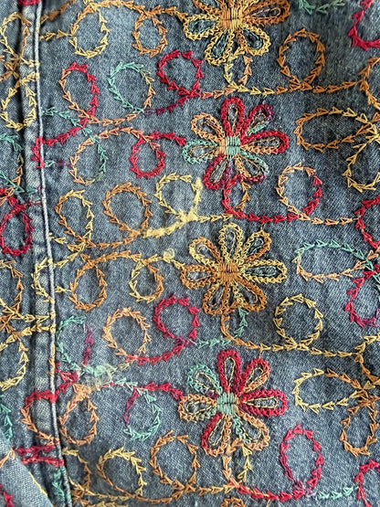 Coldwater Creek Women's Floral Embroidered Jean Jacket - Size PM