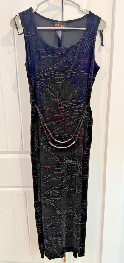Scarlett 2000 Women's Velvet Belted Dress Black w/Silver - Size 9/10