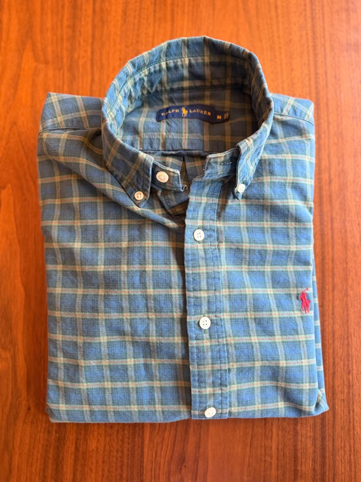 Ralph Lauren Men's Medium Green Plaid Oxford Button Down Sport Shirt - Size M
