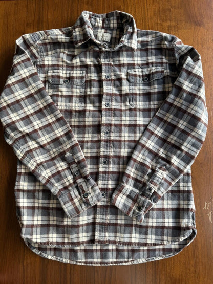 Jachs NY Men's Heavy Flannel Grey/Burgundy Long Sleeve Button Down - Size M