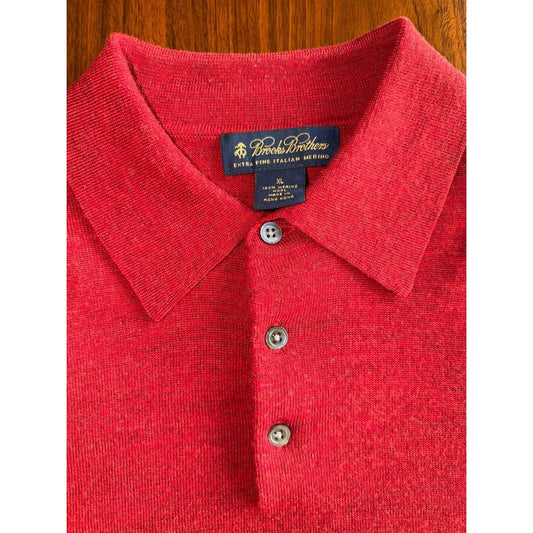 Brooks Brothers Italian Merino Wool Long Sleeve Polo Sweater Red - Size XL