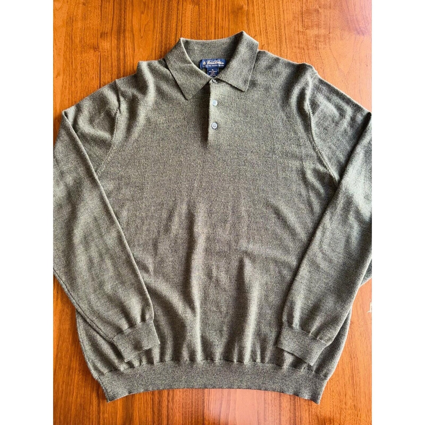 Brooks Brothers Italian Merino Wool Grey Long Sleeve Polo Sweater - Size XL