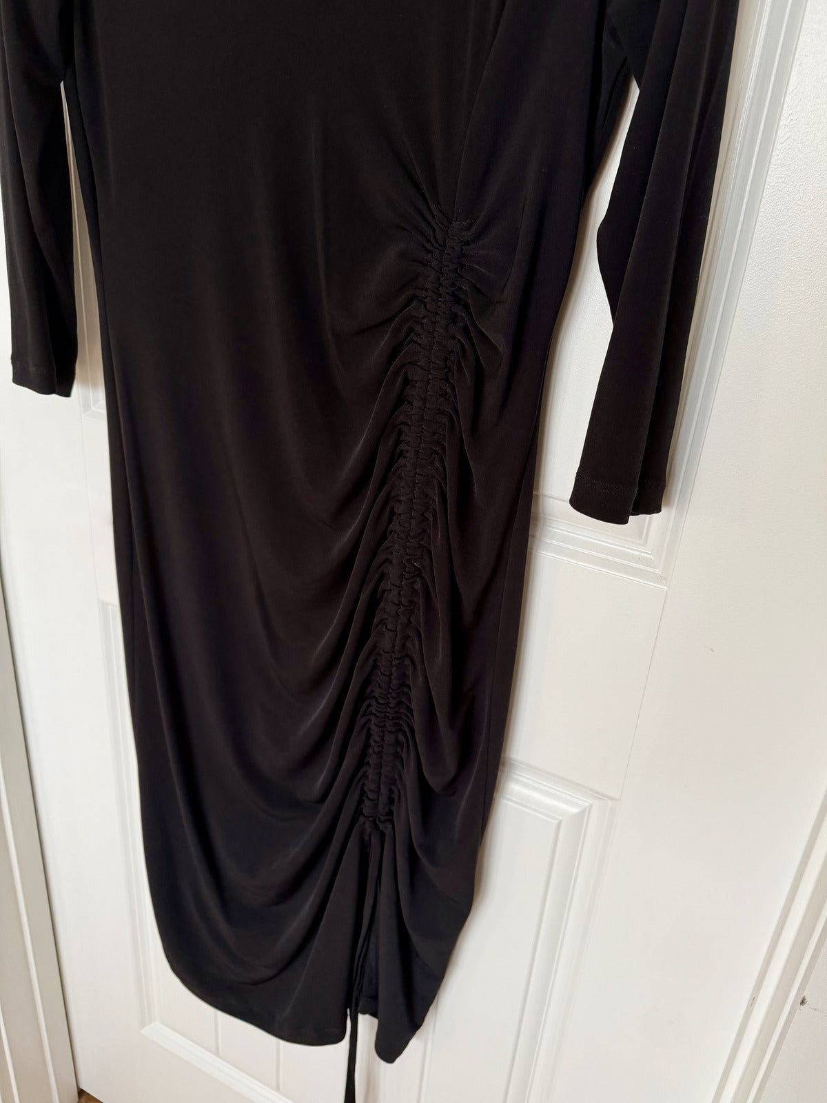 New York & Company Black Stretch Midi Dress with Ruched Detail - Size M