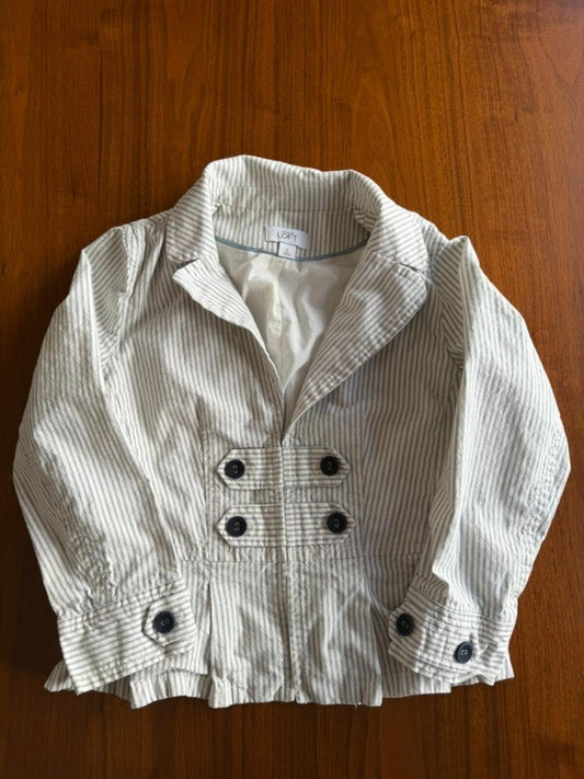 Ann Taylor LOFT Women's Ticking Stripe Pleated Peplum Blazer Jacket - Size 6