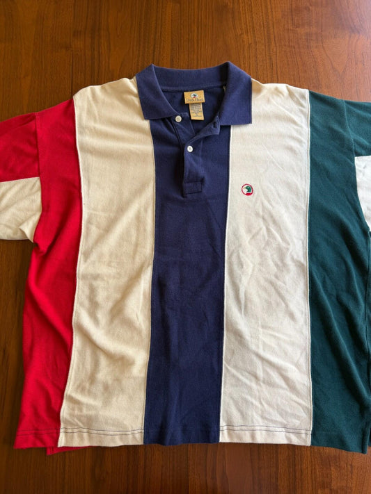 Vintage 90s Duck Head Vertical Stripe Colorblock Polo Shirt XL