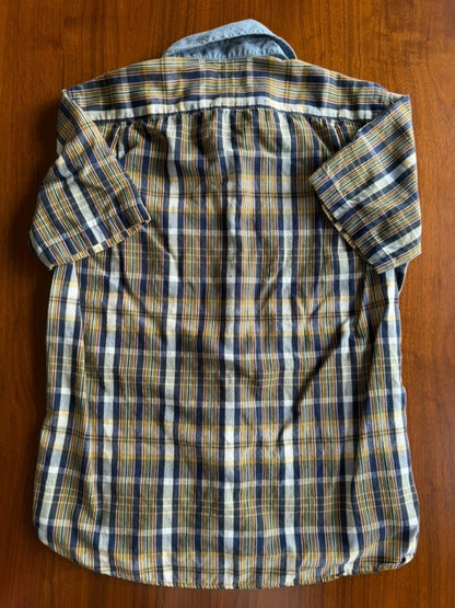 Lands' End Canvas Men's Yellow Plaid Short-Sleeve Button-Down - Size L