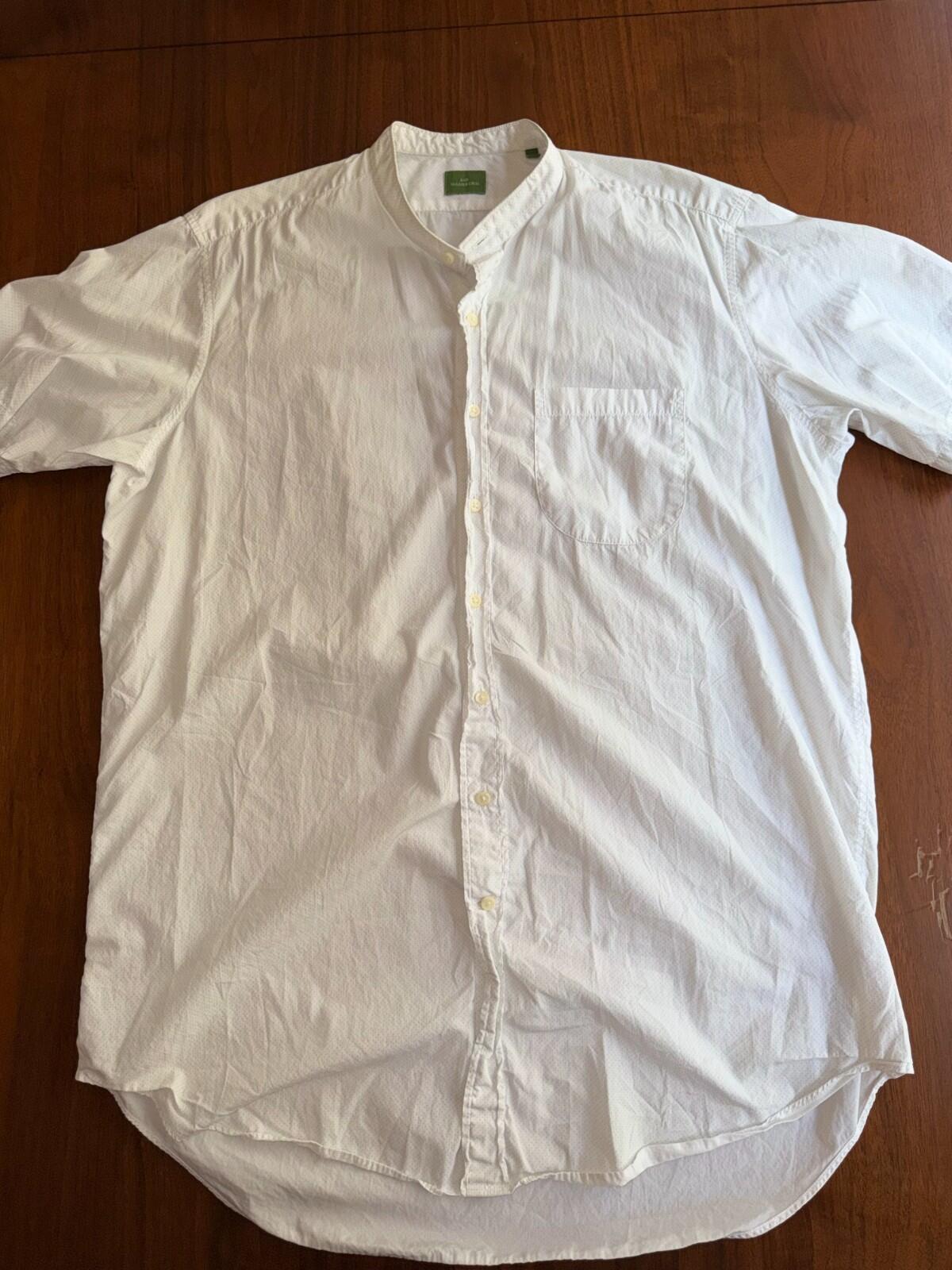 Sid Mashburn Men's Short Sleeve Band Collar Blue Micro Dot Shirt Size L