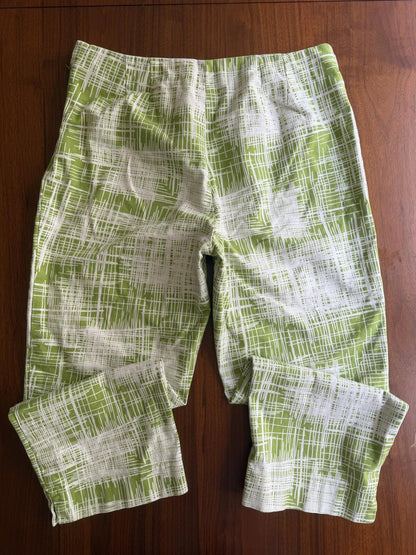 Talbots Women's Stretch Cotton Cropped Pants Green & White Pattern - Size 12