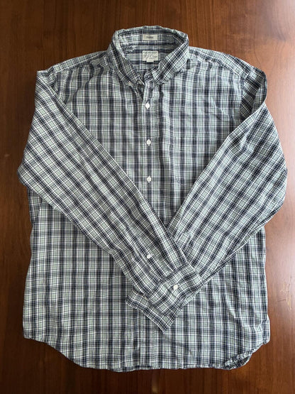 J.Crew Classic Secret Wash Navy & Mint Plaid Button Down Shirt - Size XL