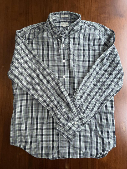J.Crew Classic Secret Wash Navy & Mint Plaid Button Down Shirt - Size XL