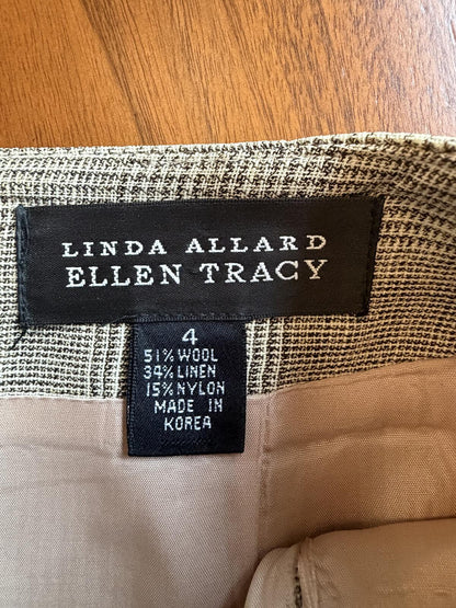 Linda Allard Ellen Tracy Wool Blend Brown Plaid Skirt - Size 4