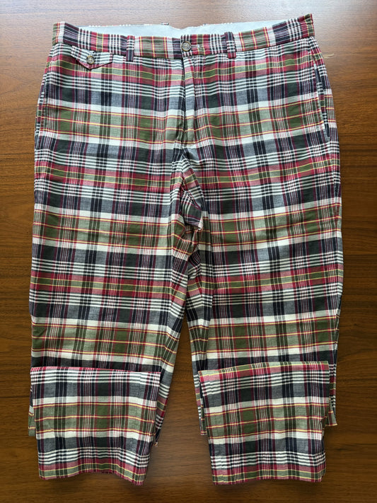 Brooks Brothers Men's Regular Fit Green & Red Plaid Madras Pants - Size 34x30