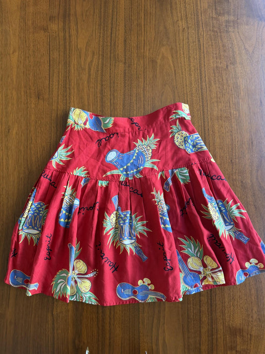 Vintage 80s Esprit De Corp Women's Red Tropical Pineapple Mini Skirt - Size 5/6