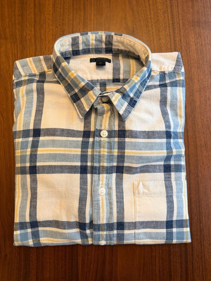 J.Crew Men's Blue & Cream Plaid Long Sleeve Button Down Shirt - Size M